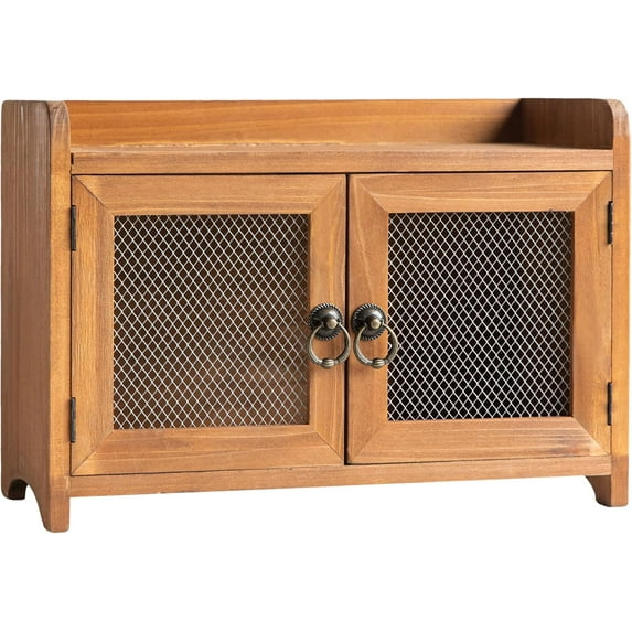 Storage Cabinet, Mini Countertop Cabinet, Wooden Storage Cabinet for Kitchen Living Room Bedroom Bathroom Office with Magnetic Door, 14.5 x 6.5 x 10