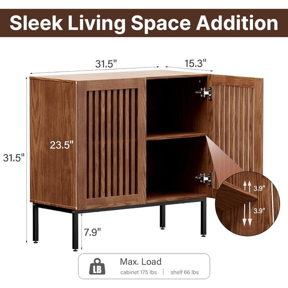 Storage Cabinet, Modern Coffee Bar with Adjustable Shelf and Metal Base, 32 Inch Wood Multifunctional Console Table for Kitchen, Living Room, Entryway, Brown