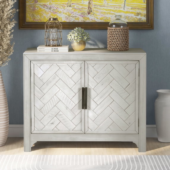 Storage Cabinet, Modern Console Table Sideboard with 2 Shelves and 2 Doors, 40 Inch Wide Sofa Table with 2 Handles and Smooth Tabletop Surface for Living Room Bathroom, Easy Assembly, Antique White