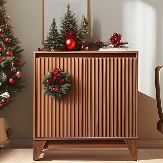 UPGO 31'' Modern Farmhouse Sideboard Buffet Cabinet with Storage, Fluted Panel Doors & Adjustable Shelves (brown)