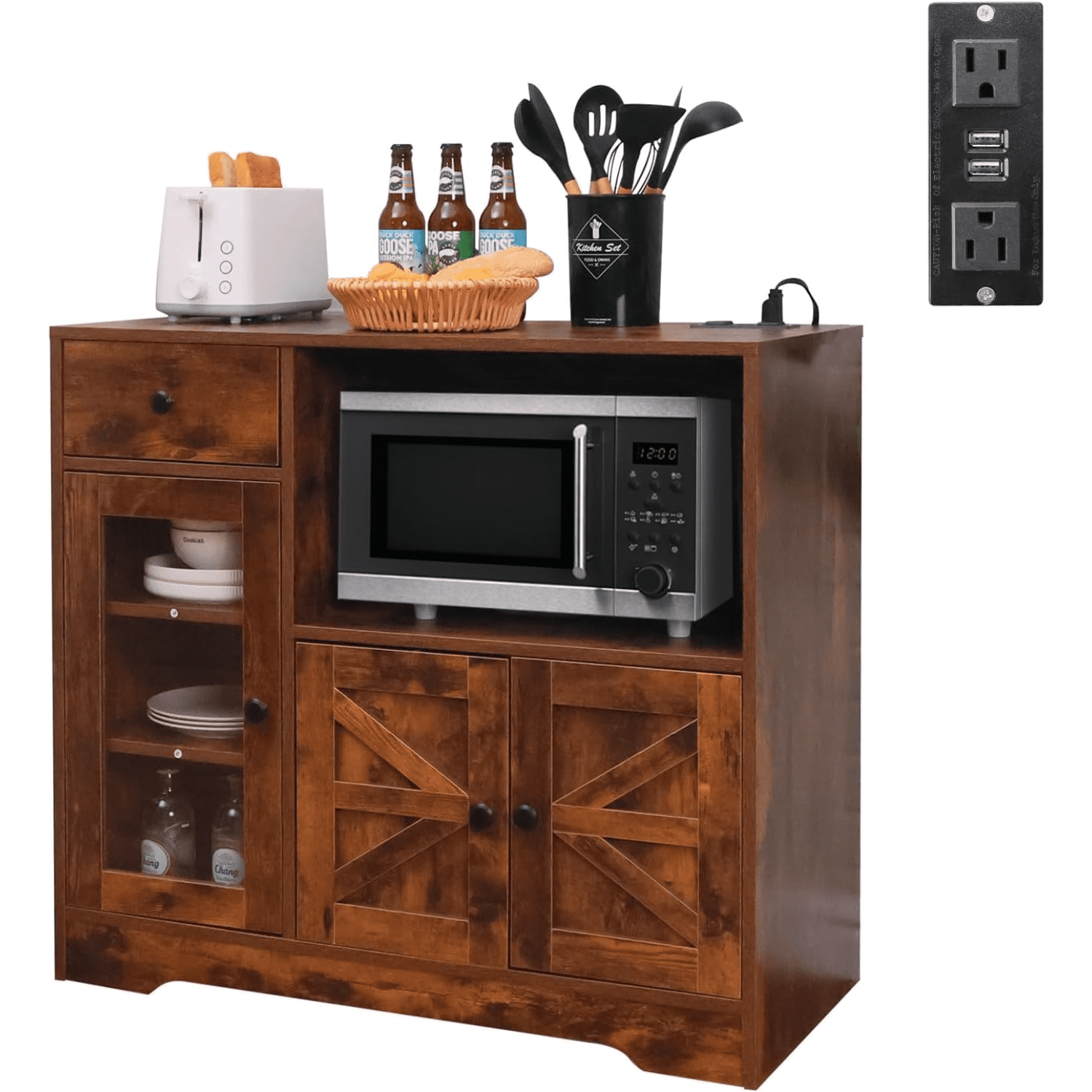 Storage with Power Outlet 35" Modern Sideboard Buffet w