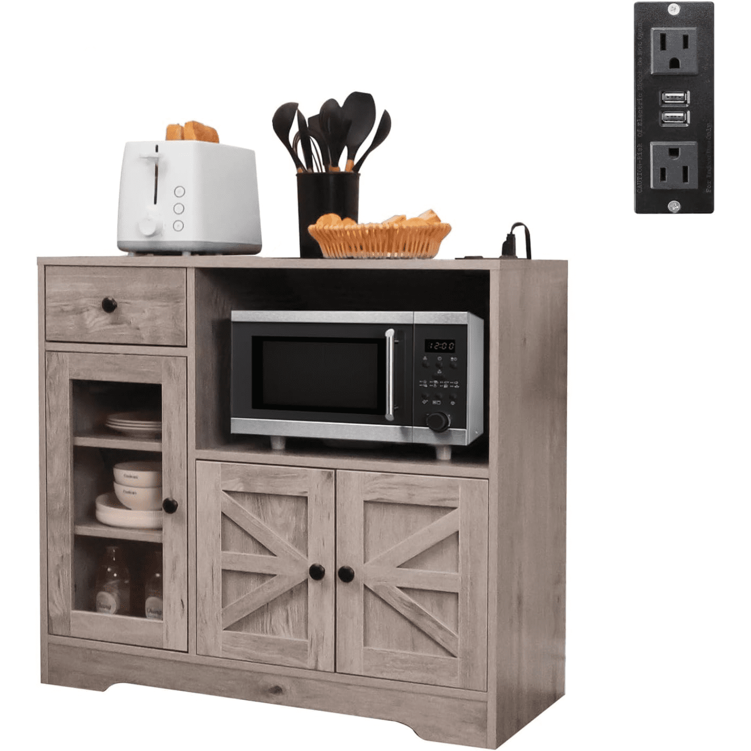 Storage with Power Outlet 35" Modern Sideboard Buffet w