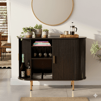 TiramisuBest Sideboard Buffet Cabinet with Storage, 40" Storage Cabinet with Fluted Tambour Sliding Doors & Adjustable Shelf for Entryway, Kitchen, Home Bar (Black)