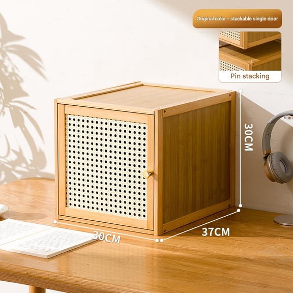 Storage Cabinet Stackable Cube Organizer, Retro Design, Large Capacity for Home and Office, Bamboo Wood 14.5" x 12" x 12", Natural