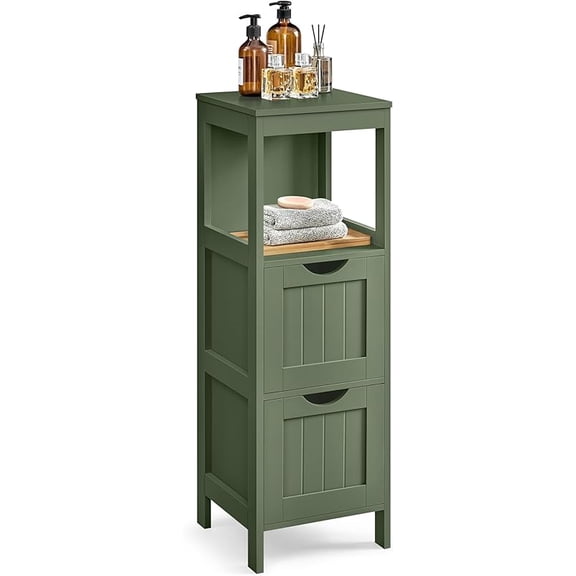 Storage Cabinet, Storage Organizer Rack Stand for Bathroom, Living Room, Bedroom, Multifunctional Corner Unit, 2 Drawers, 35 Inches in Height, Forest Green UBBC042C01