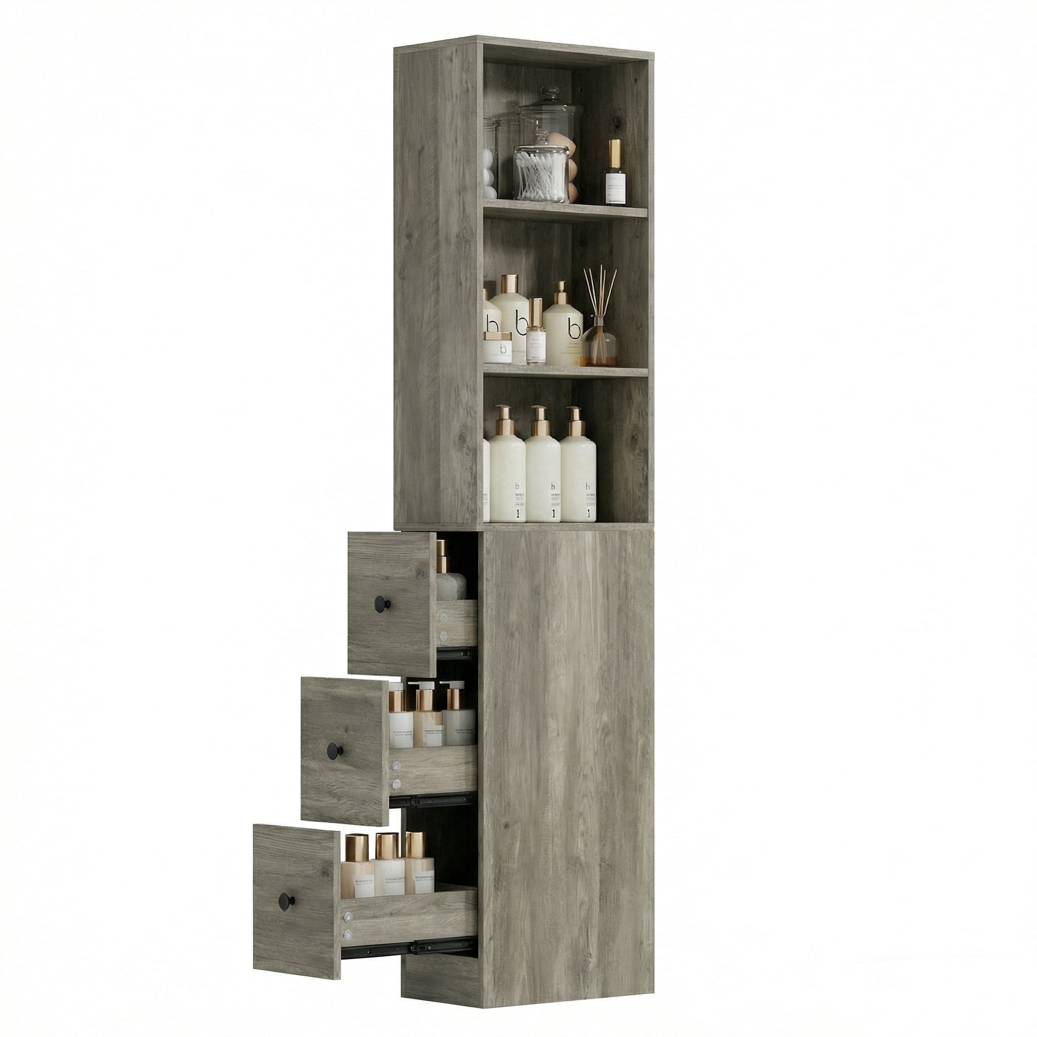 Storage Cabinet Tall Narrow Bathroom Organizer with 3-Level Adjustable Shelves Slim Free Standing Space Saver for Living Room Kitchen, Gray