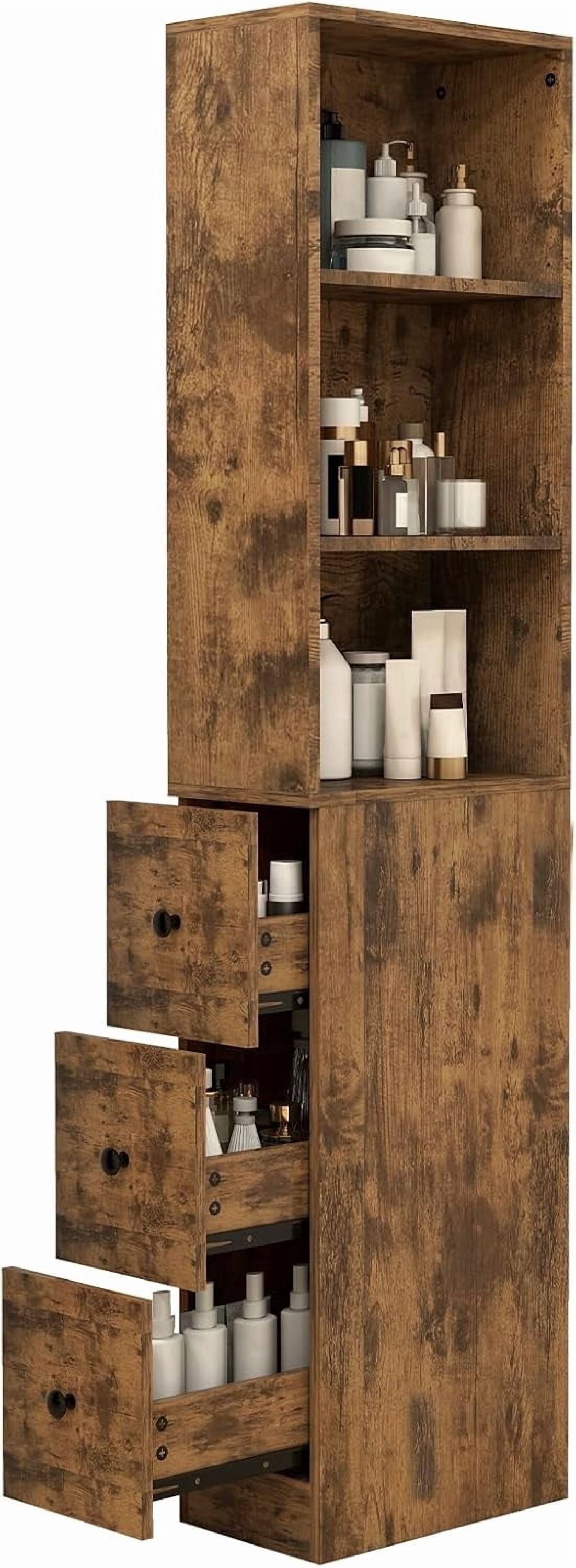 Storage Cabinet Tall Narrow Bathroom Organizer with 3-Level Adjustable Shelves Slim Free Standing Space Saver for Living Room Kitchen, Rustic