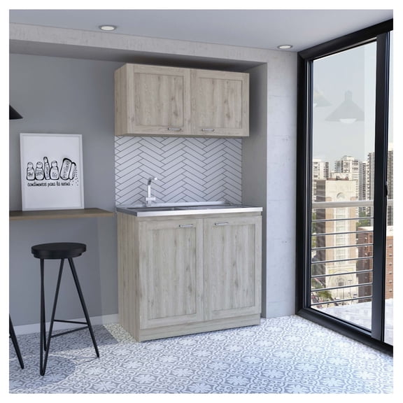 Storage Cabinet, Two-Piece Set, Light Gray - Living Room & Bedroom Furniture - 39.3" Wide, FSC Certified