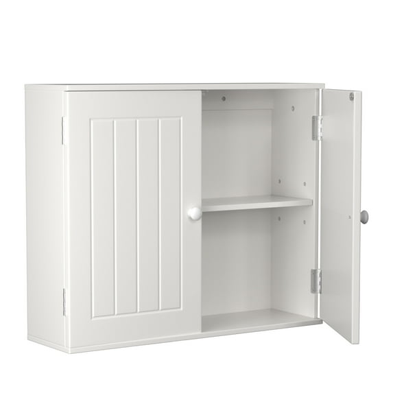Storage Cabinet Wall Cabinet Waterproof Organizer Rack Bathroom Bedroom Cabinet, 2 Layers with Double Doors, 22lbs Load, MDF Board, 23.6" x 6" x 19.8", Inner Shelf Adjustable Height