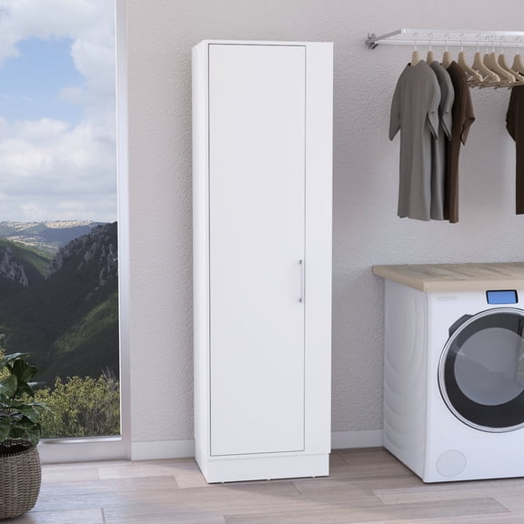 Storage Cabinet In White - One Door And Shelves Versatile For Home Use Intentions Stores Different Items Made With Quality Particle Board Finish Suits Any Decor Look Feel Diverse Belongings