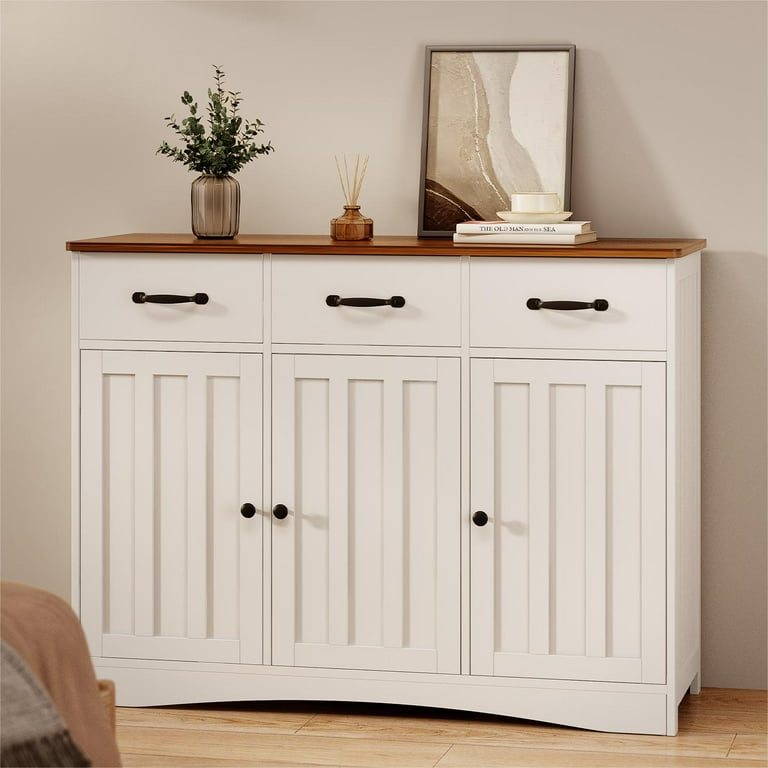 Buffet Cabinet with Storage Lofka Kitchen Cabinet with 3 Drawers 3 Doors Adjustable Shelf Retro