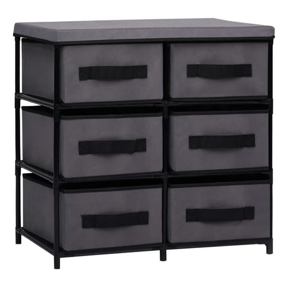 Storage Cabinet with 6 Drawers, 21.7"x11.4"x21.7" Gray Steel - Fabric Drawer Chest for Bedroom, Living Room, Office - Free Standing Organizer
