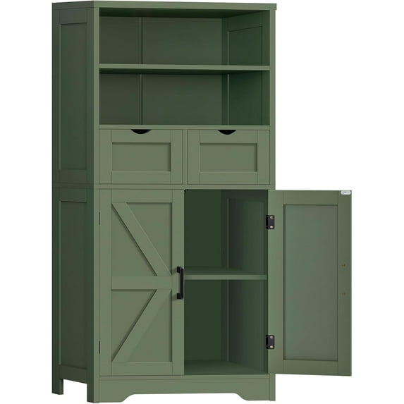 Storage Cabinet with Doors & 2 Drawers, Kitchen Cabinet with Adjustable Shelf, Farmhouse Storage Cabinets for Living Room, Entryway, Home Office