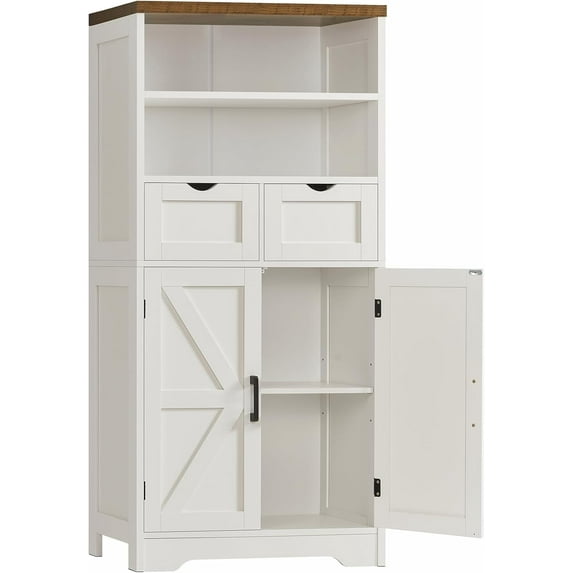 Storage Cabinet with Doors & 2 Drawers, Kitchen Cabinet with Adjustable Shelf, Farmhouse Storage Cabinets for Living Room, Entryway, Home Office