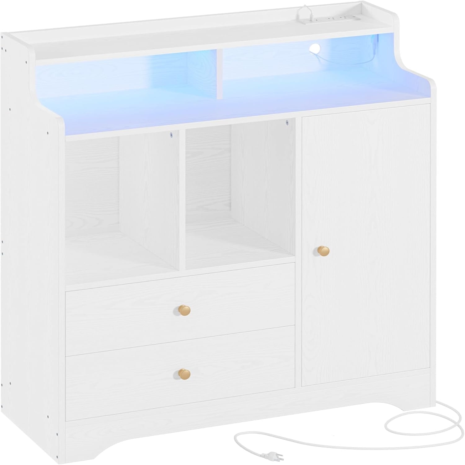 Storage with Doors and Drawers Adjustable Shelves with LED