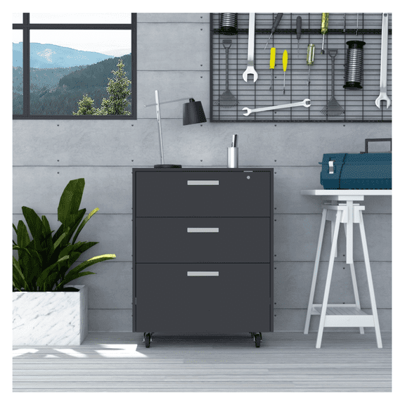 Storage Cabinet with Drawers, Black - Mobile Filing Cabinet with Lock, Rolling Office Storage, 3 Drawer Organizer for Home and Office