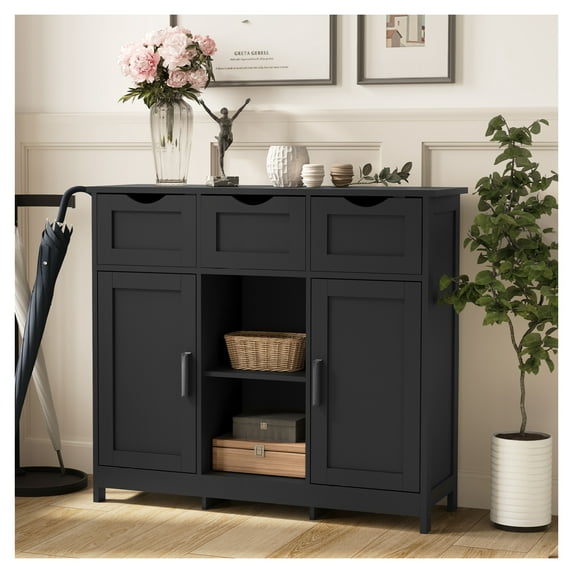 Storage Cabinet with Drawers & Shelves, Black Accent Cabinet - Living Room, Bedroom, Bathroom Furniture