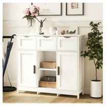 Storage Cabinet with Drawers & Shelves, White Accent Cabinet for Living Room, Bedroom, Bathroom - Multifunctional Wood Organizer
