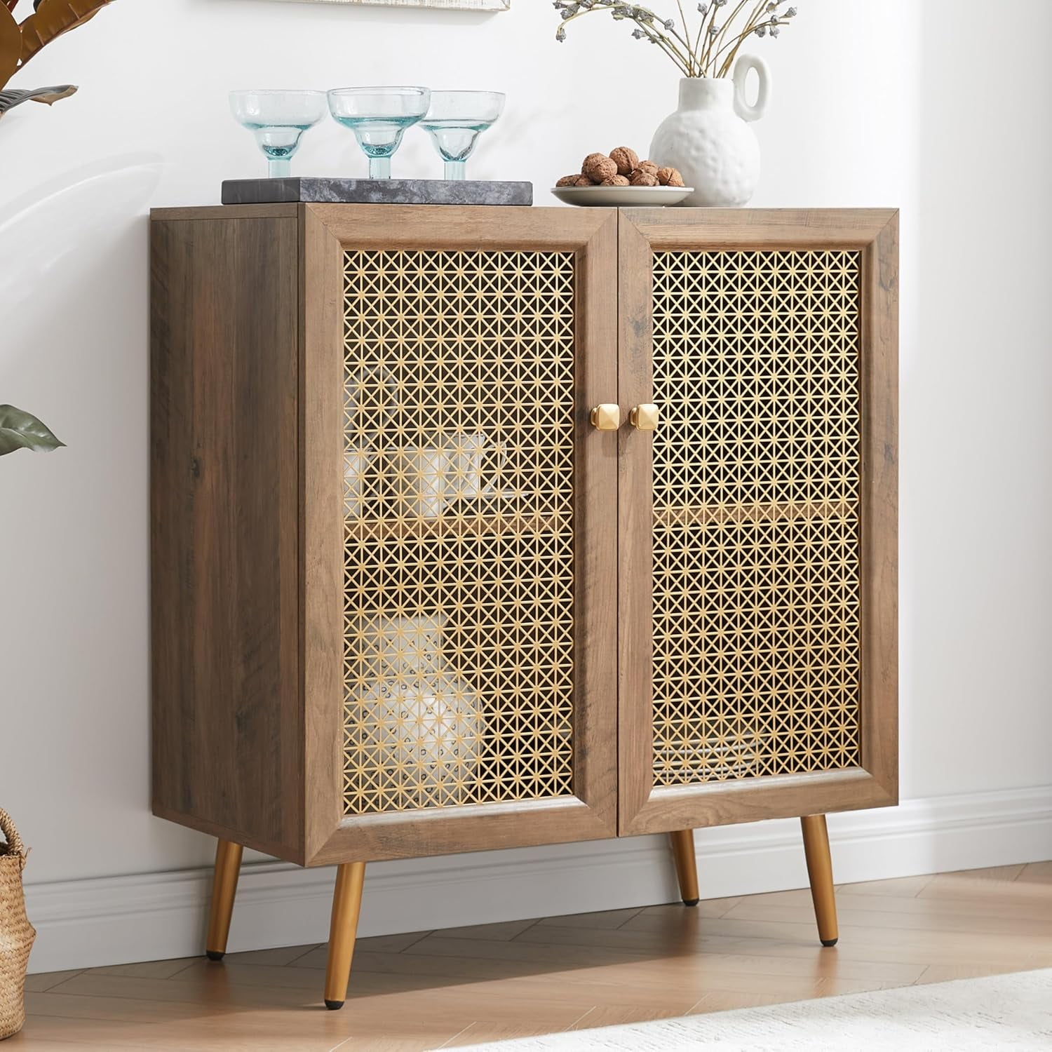 Storage Cabinet with Metal Mesh Doors - Modern Sideboard Buffet ...