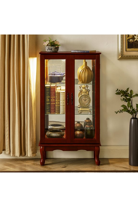 Storage Cabinet with Mirrored Panel and E26 Lighting / Display Items from All Angles