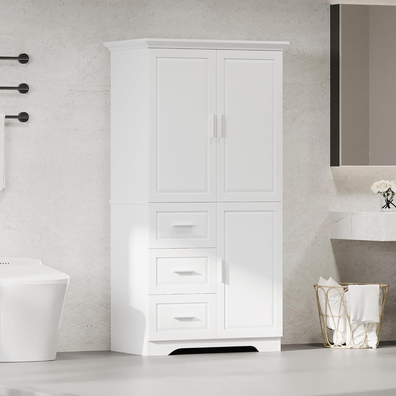 Storage Cabinet with Three Drawers and Doors, Wide Pantry Cupboard for ...