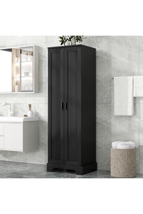 Storage Cabinet with Two Doors, Adjustable Shelf, MDF Board, Tall Cabinet for Bathroom, Office, Black