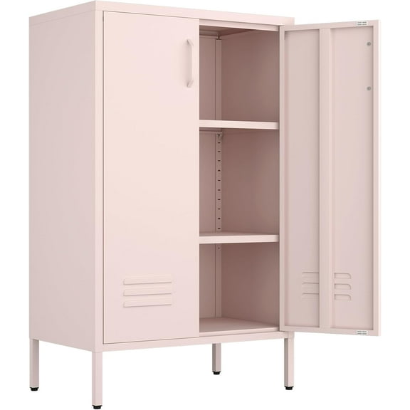 Storage Cabinets,Craft Storage Cabinet with 2 Doors,Kitchen Sideboard Cabinet with Adjustable Shelves for Office,School,Entryway,Pink