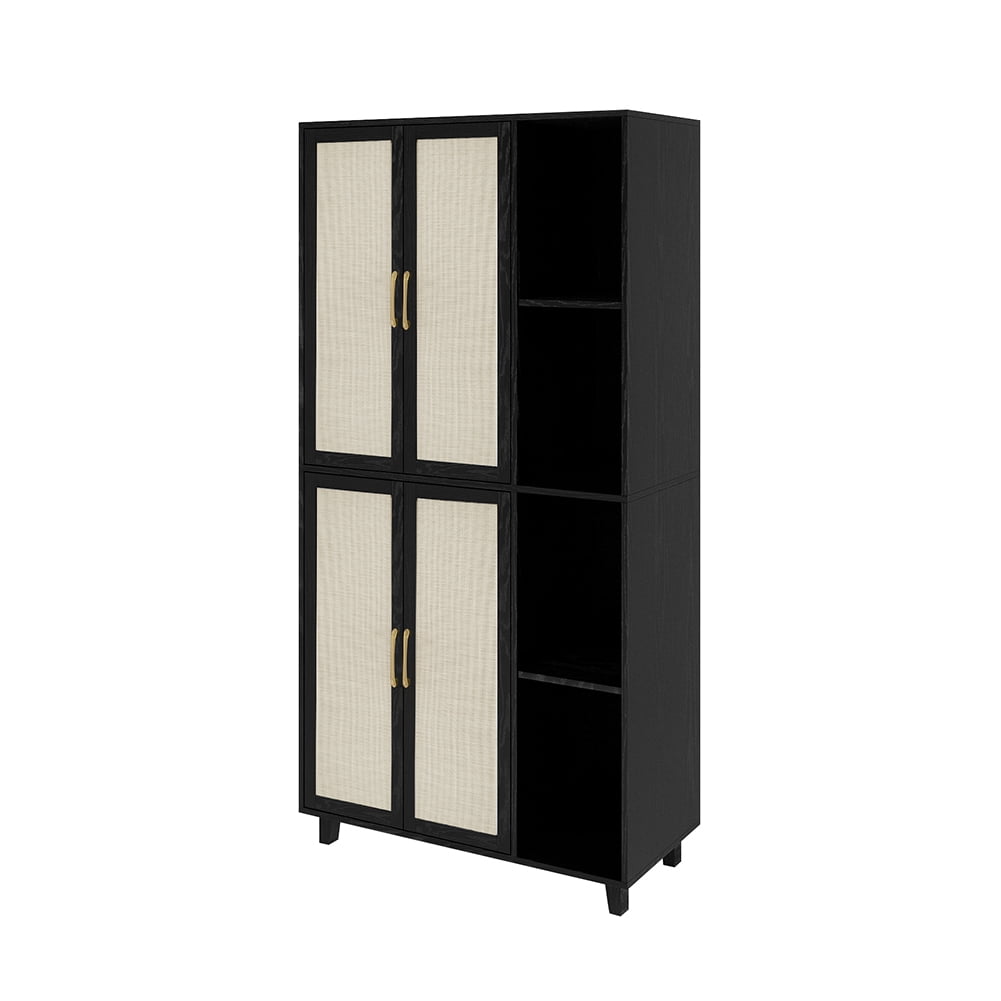 Black and Natural MDF Freestanding Cabinet with Adjustable Shelving