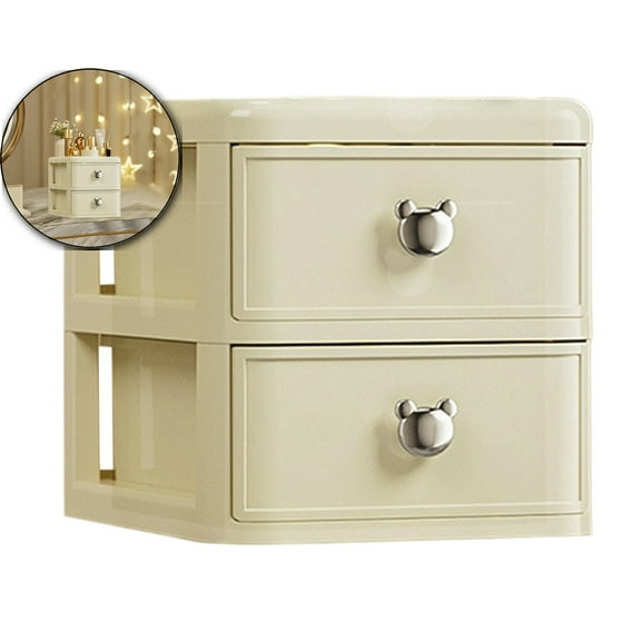 Storage Cabinets Makeup Organizer with 2 Layers Storage Cabinet Box with Handle Plastic Desktop Storage Box for Home Bedroom Bathroom