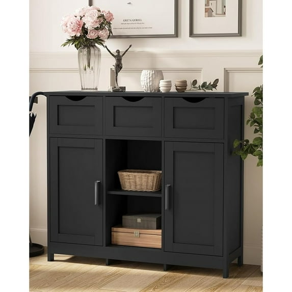 Storage Cabinets,Wooden Floor Cabinet,with Drawers and Shelves Storage Cabinets,Accent Cabinet for Living Room, Bedroom,Bathroom Furniture Home Decor(Black)