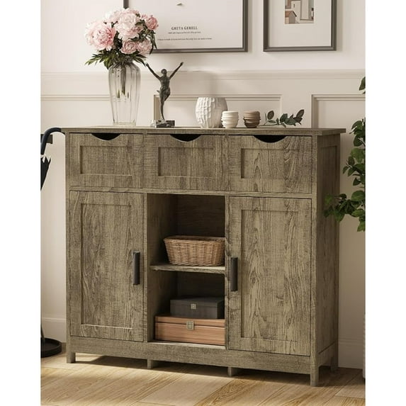 Storage Cabinets,Wooden Floor Cabinet,with Drawers and Shelves Storage Cabinets,Accent Cabinet for Living Room, Bedroom,Bathroom Furniture Home Decor(Grey)