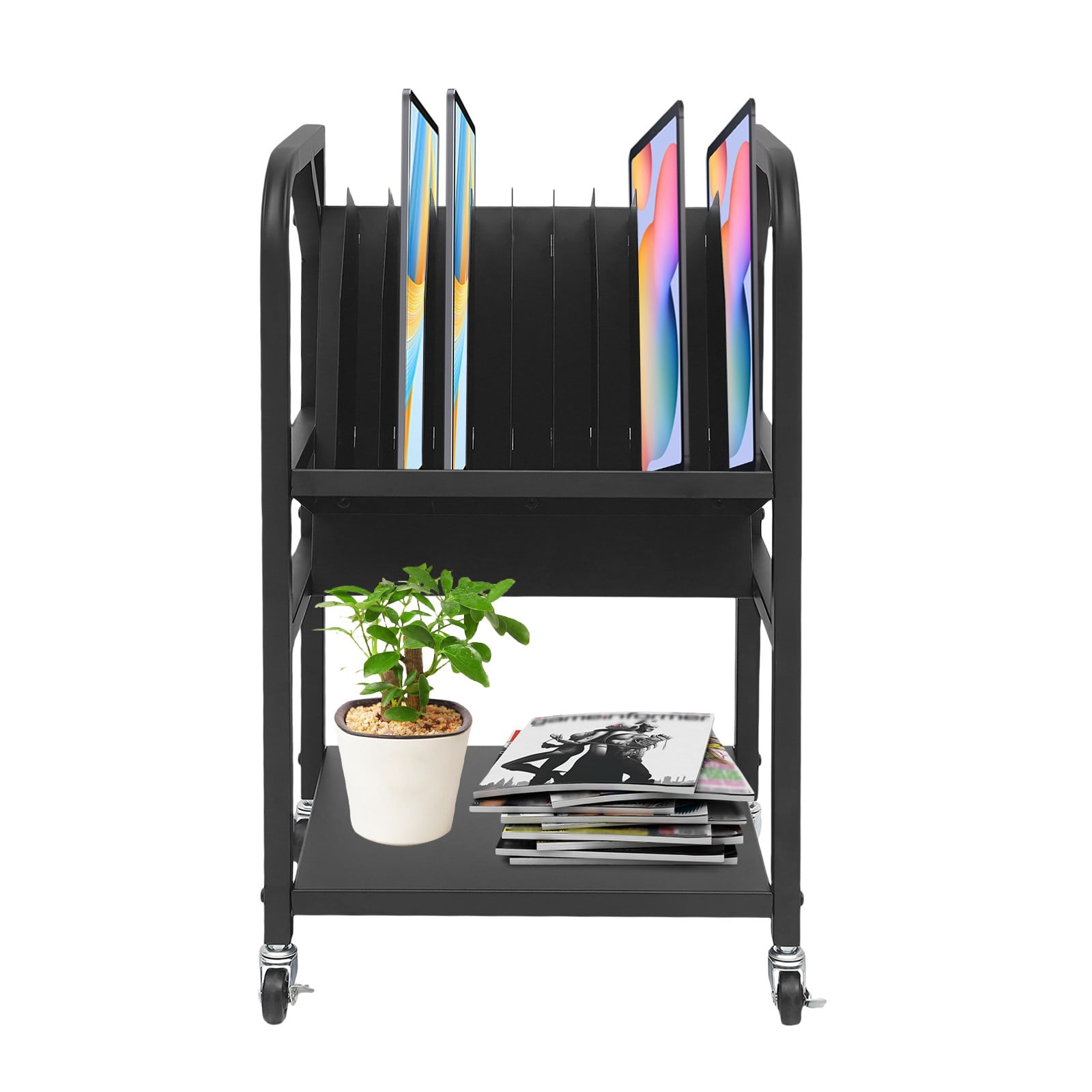 Storage Cart, 2 Tier Laptop Storage Cart, Holds 10 Laptops with ...
