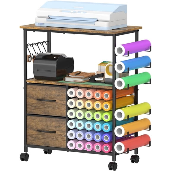 Storage Cart Compatible, Roll Holders with 2 Drawers, Rolling Craft Cabinet Table for Accessories Holder,Tool Hook for Craft Room Home