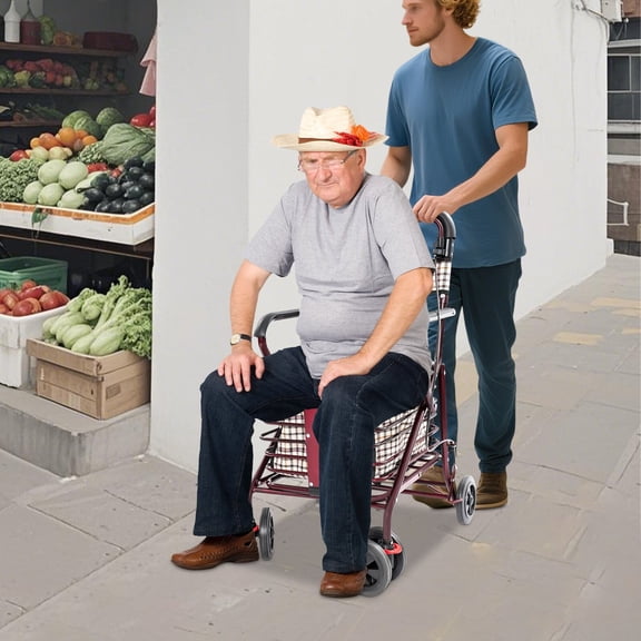 Storage Cart Foldable Rolling Walker with Seat 22*35.4in for Seniors, Walking Aids w/Seat