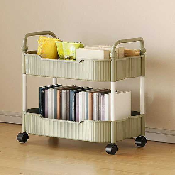 Storage Cart Trolley with Armrests, 2-tier Plastic Mobile Kitchen Organizer for Utensils and Toiletries, Versatile Bathroom and Living Room Storage Rack on Casters