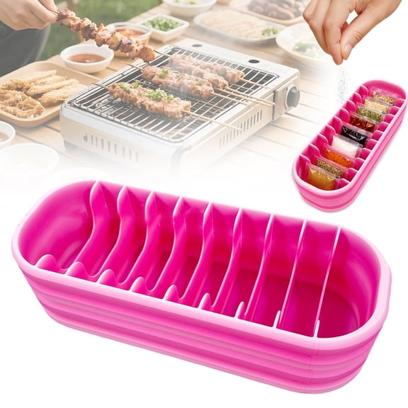 1 Pack 10-Compartment Organizer Box with Lid, Clear Plastic Storage Container and Tray Set, Portable Box for Seasonings, Crafts, and Small Parts, 17x4 cm (E)