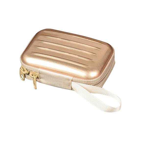 Storage Case, Golden Brushed Tinplate, 1 Pack Portable Hard Shell with Carry Strap, for Travel Cosmetic Jewelry Small Electronics Accessories Organizer for Home Daily Use and Outdoor Trip