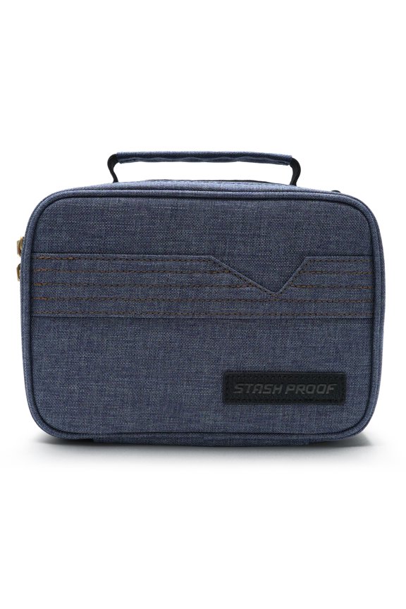 Storage Case with TSA Combination Portable Lock Bag, Carbon Lined Medicine Lockable Box, Travel Pack & Home Secured odor-resistant Organizer Divider Jars Accessories, Removable Tray (Blue)