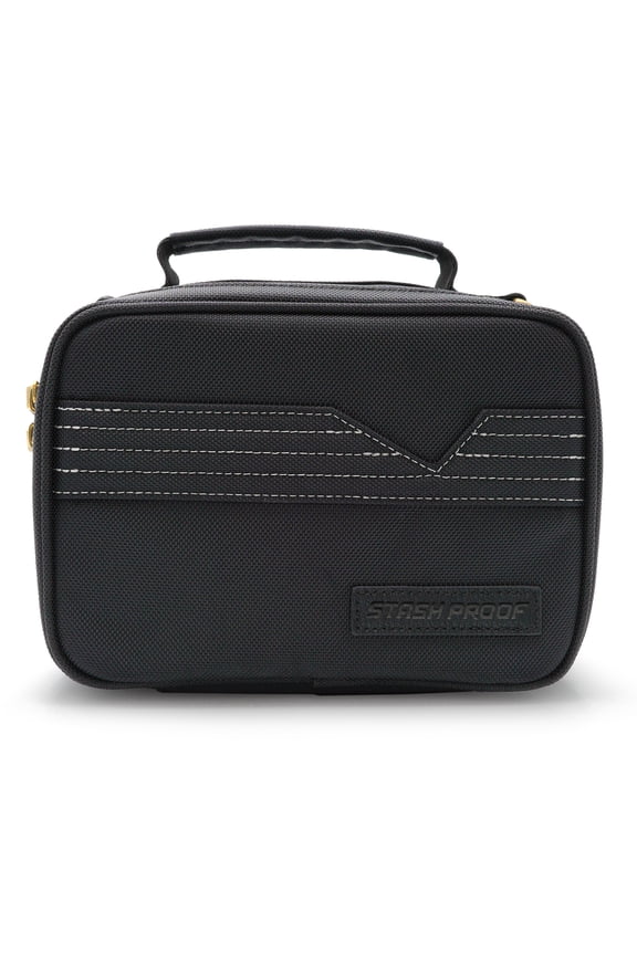 Storage Case with TSA Combination Portable Lock Bag, Carbon Lined Medicine Lockable Box, Travel Pack & Home Secured odor-resistant Organizer Divider Jars Accessories, Removable Tray (Black)