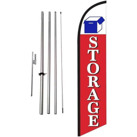 Storage Center Advertising Feather Banner Swooper Flag Sign with Flag Pole Kit and Ground Stake