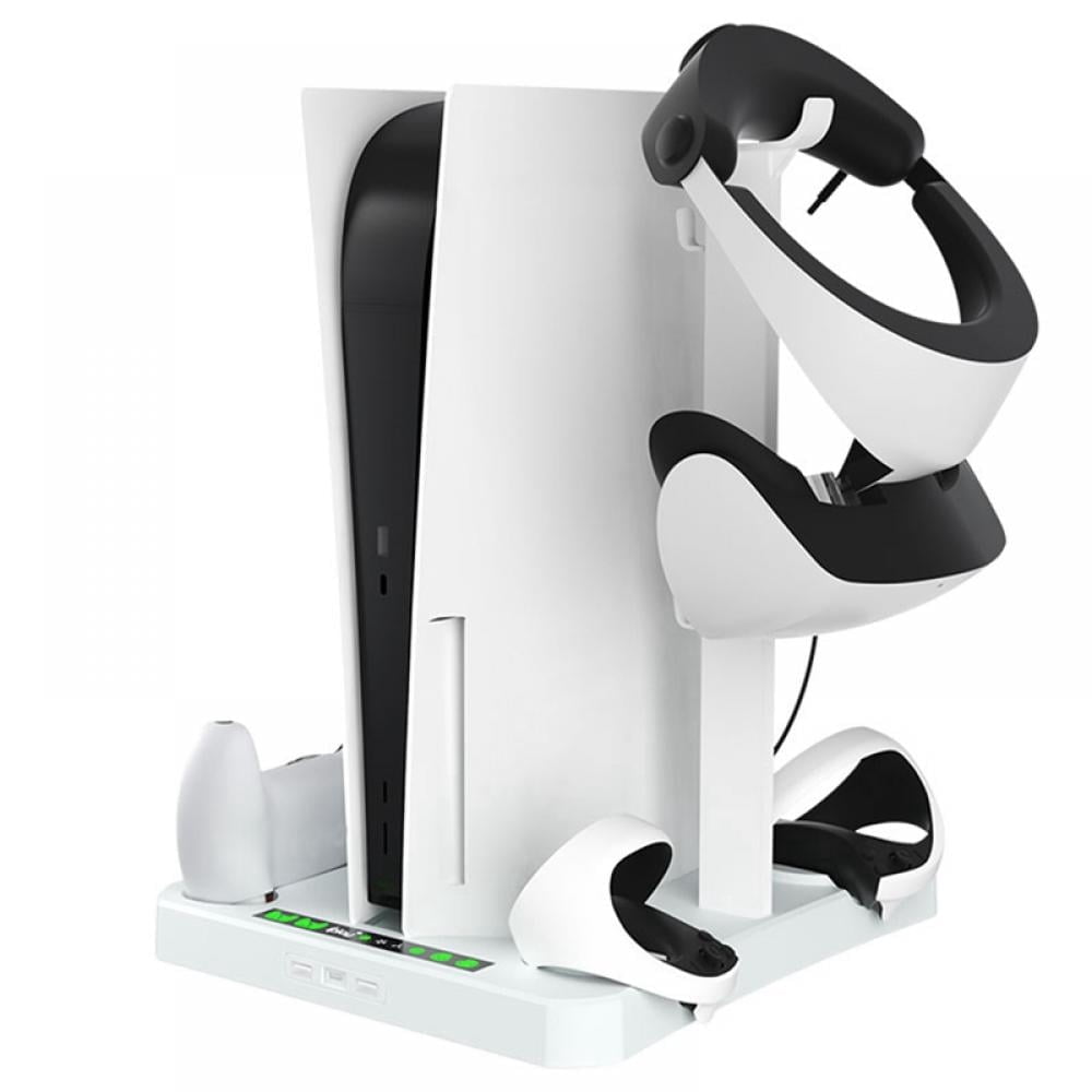 PS5 Accessories Cooling Station for PS5 Console, Charging Station for PS5 Controller & PSVR 2, [5 in 1] Stand with Cooling Fan and 5 Type-C Magnetic Charger, White
