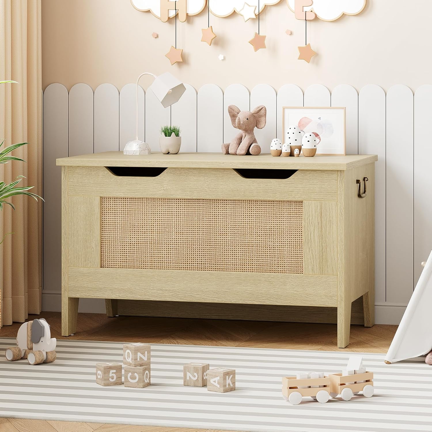 Storage Chest,24.8 In Storage Trunk with Safety Hinges,Wooden Storage Bench,Toy Organizer Box Shoe Bench,Easy Assembly,Storage Bench for Bedroom,Living Room,Entryway