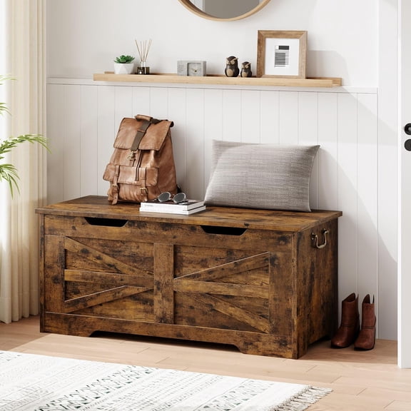 Storage Chest,24.8 In Storage Trunk with Safety Hinges,Wooden Storage Bench,Toy Organizer Box Shoe Bench,Easy Assembly,Storage Bench for Bedroom,Living Room,Entryway