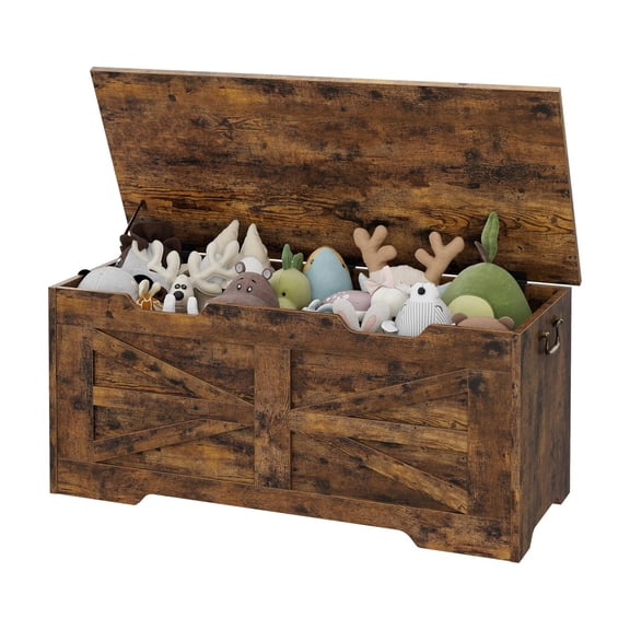 Storage Chest, 24.8" Toy Chest for Boys Girls, Kids Wood Large Toy Box, Storage Bench with Safety Hinge, Storage Trunk for Entryway, Living Room, Bedroom, Playroom, Rustic Brown