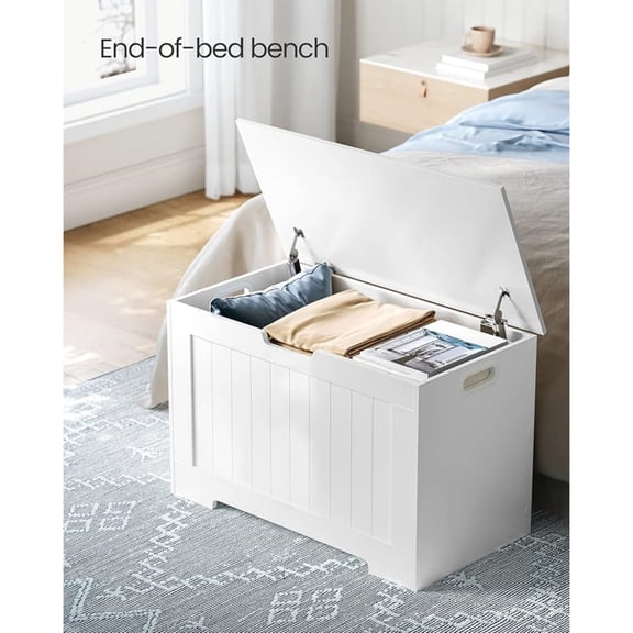 Storage Chest, 29.9 Inches Width Storage Bench, Entryway Bench with 2 ty Hinges, Shoe Bench, Farmhouse Style, for Entryway, Bedroom, Living Room, Cloud White