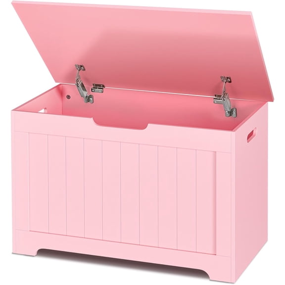 Storage Chest, 30 inches Chest Box Organizer with 2 Safety Hinges, Wooden Entryway Storage Bench, Pink
