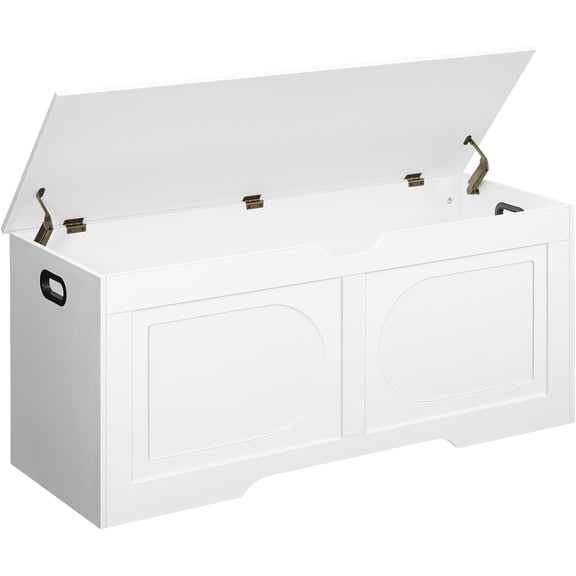 Storage Chest, 43.3 Toy Box, Entryway Storage Trunk, Shoe Bench with Storage, Engineered Wood Storage Cabinet with 2 Safety Hinges, Entrance Bench for Living Room, White SCWT2101