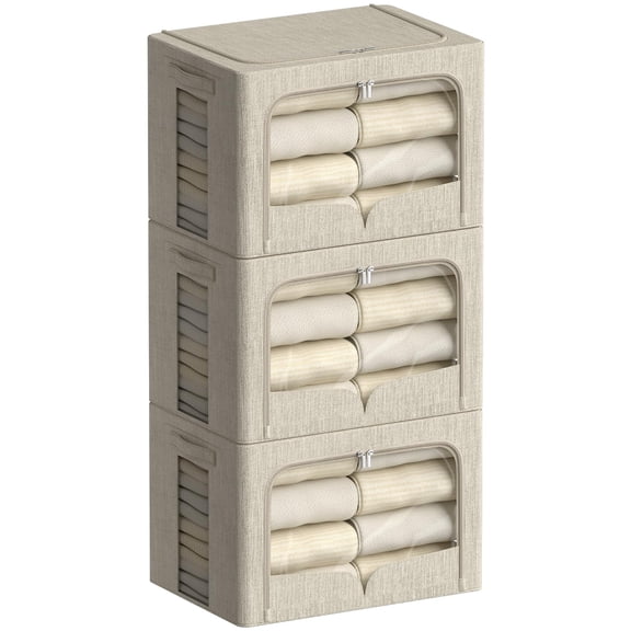 Storage Chest Beige 15.7x11.8x9.8inch(30L) Foldable Stackable Fabric Organizer