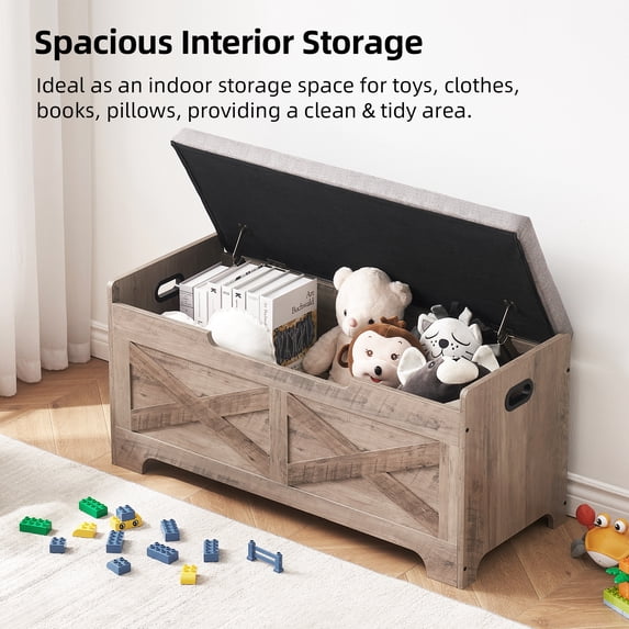 Storage Chest, Storage Bench with 2 Safety Hinges, Barn Style Storage Trunk, Wooden Entryway Bench, Shoe Bench, Large Storage Chest for Entryway, Bedroom, Living Room
