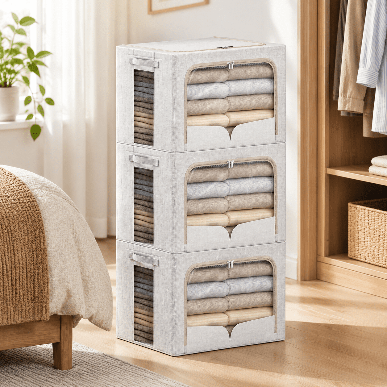 Storage Chest Box, Cream White, 16.5x12.2x12.2inch(40L), Foldable ...